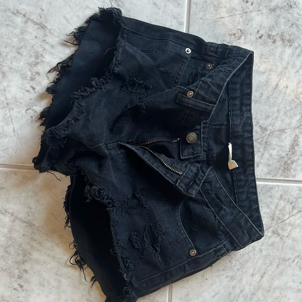 Black Distressed Denim Shorts